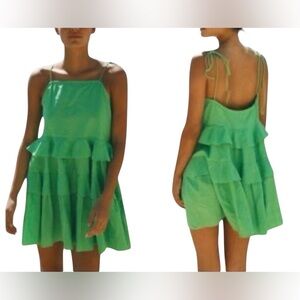 Cousin The Label New Kelly Green Belize Linen Blend Sundress Size Small
